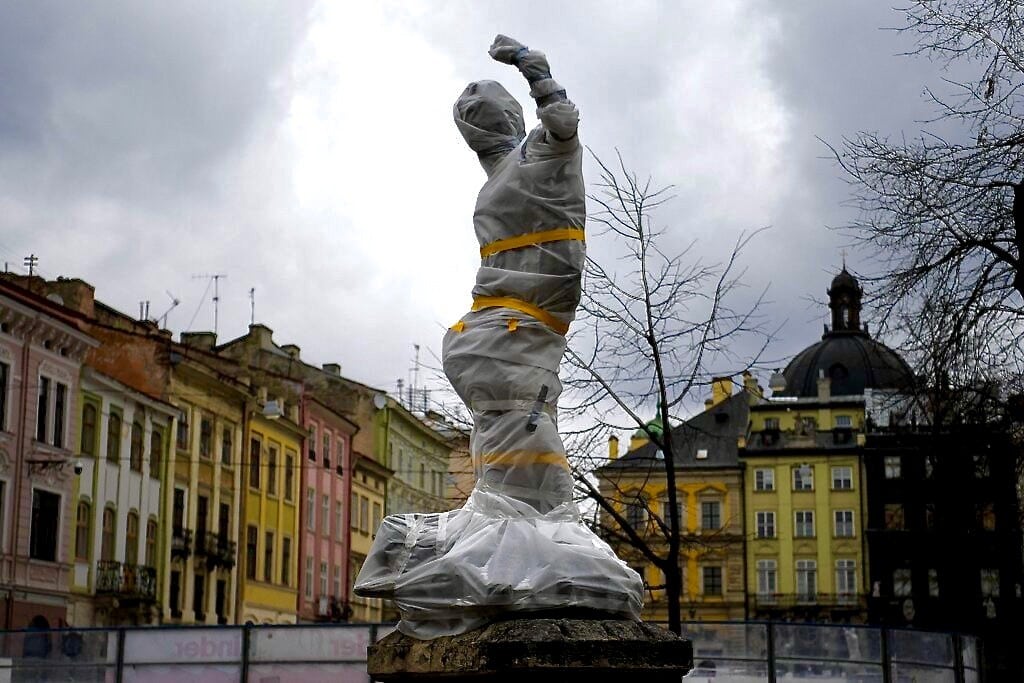 Liviv Ukraine Market Square Wrapped Statue