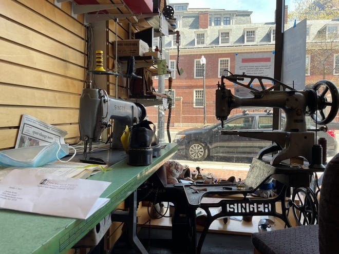 The inside of Christos Soillis' Harvard Square shoe repair shop.