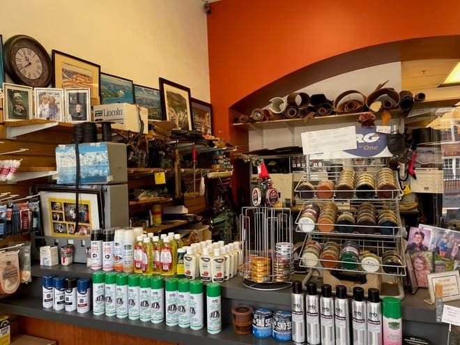 The inside of Christos Soillis' Harvard Square shoe repair shop.