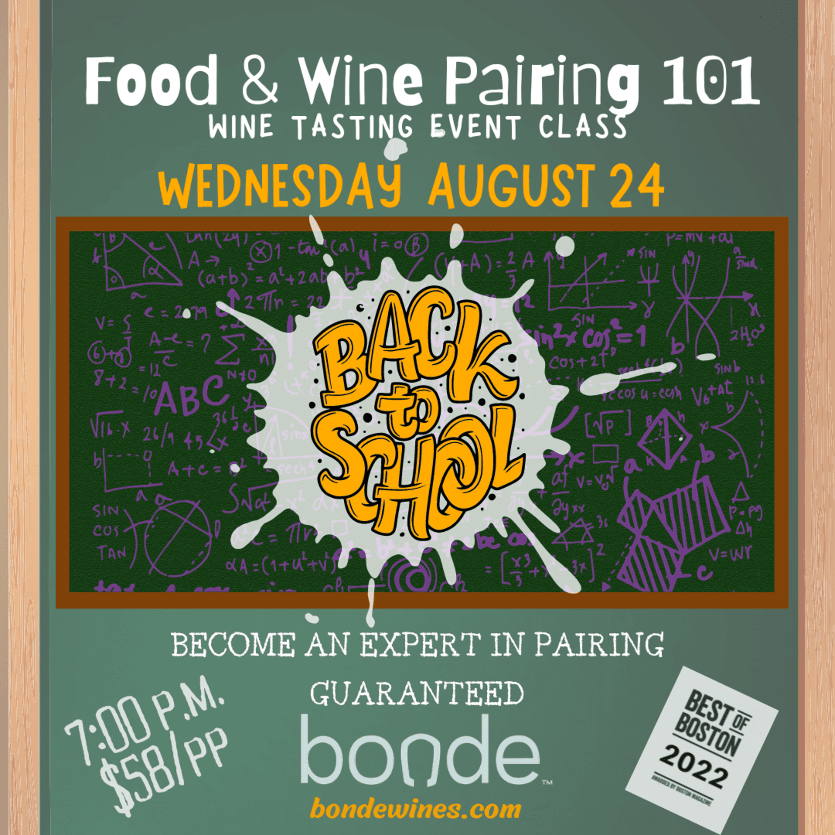 Wine Tasting - Back to School Day: Food & Wine Pairing 101 - Wednesday, August 24 - 7:00 p.m.