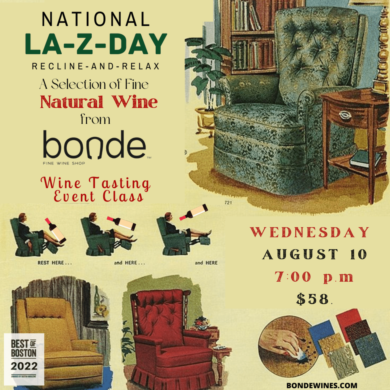 Wine Tasting - National Lazy Day: Natural Wine - Wednesday, August 10 - 7:00 p.m.