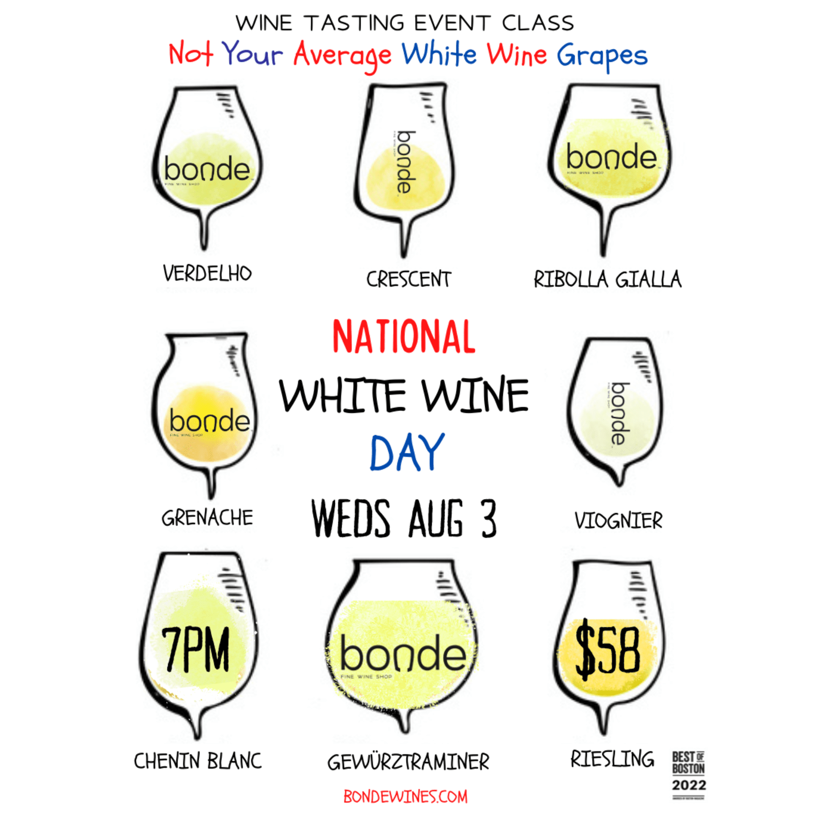 Wine Tasting - White Wine Day: Not Your Average Grapes - Wednesday, August 3 - 7:00 p.m.