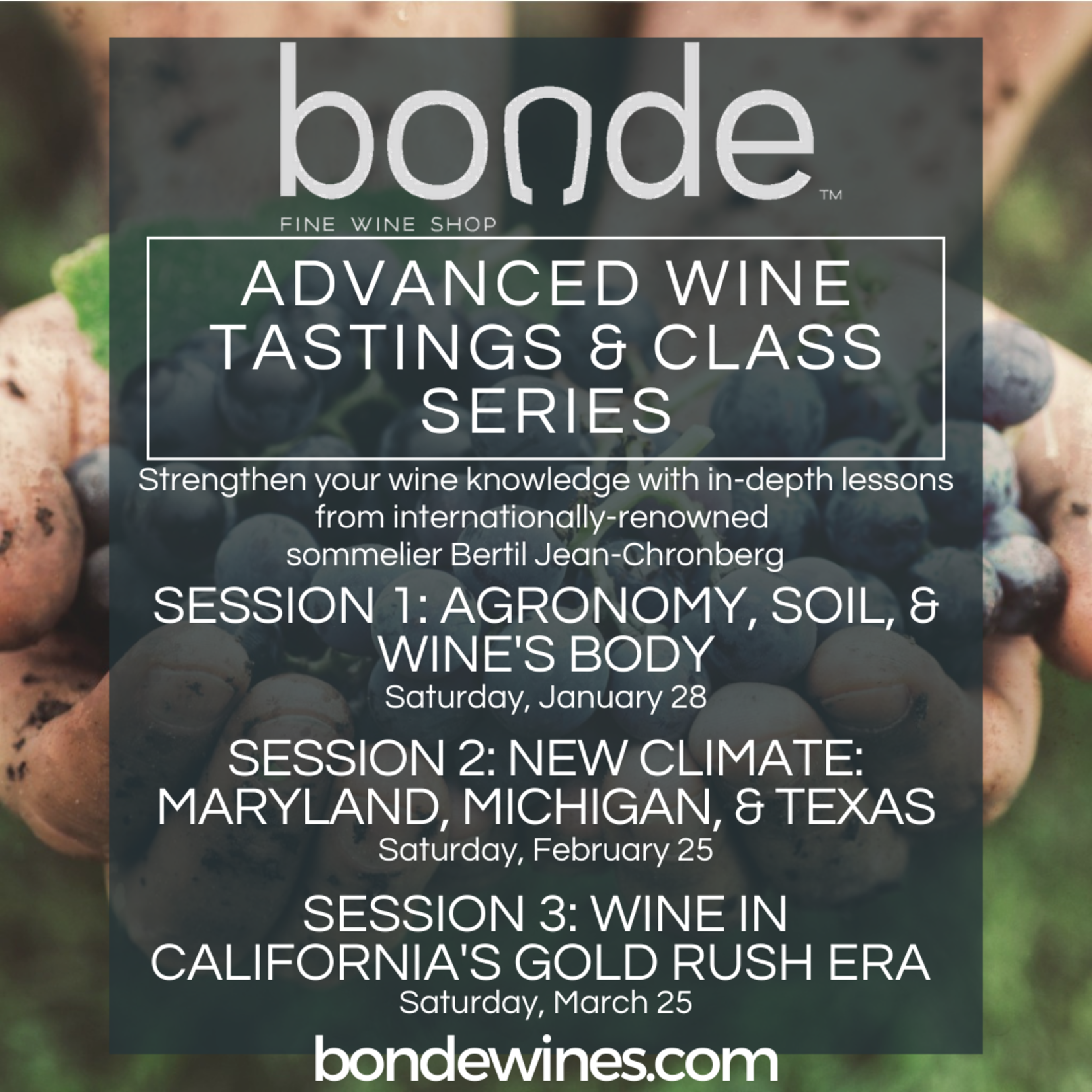 Saturday Advanced Wine Tasting & Class - Session 1: Agronomy, Soil, & Wine's Body - January 28, 7:00 - 9:00 p.m.