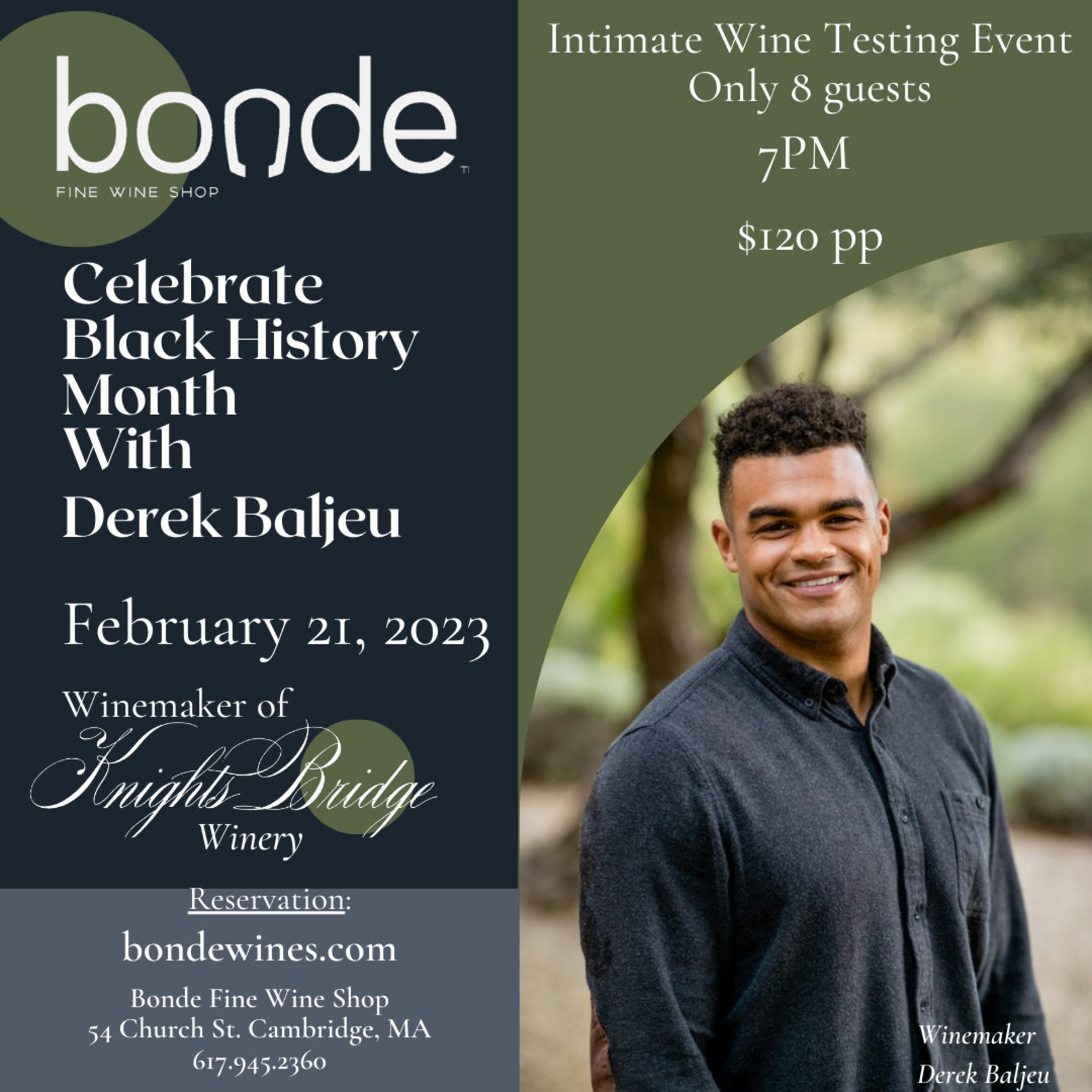 Derek Baljeu - Knights Bridge - Wine Tasting & Class - Tuesday, February 21st, 7:00 p.m.