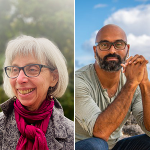 Headshots of poets Laura Budofsky Wisniewski and Rajiv Mohabir