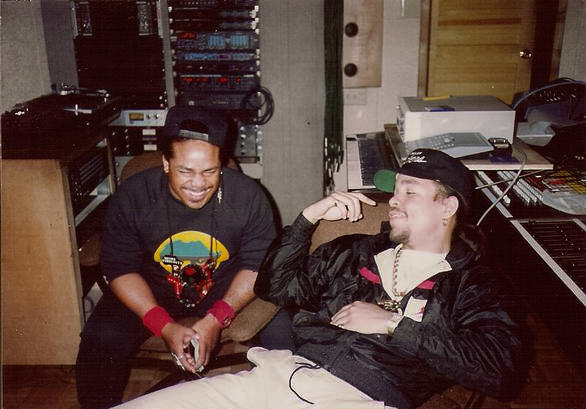 Ice T and Afrika Islam in a recording studio