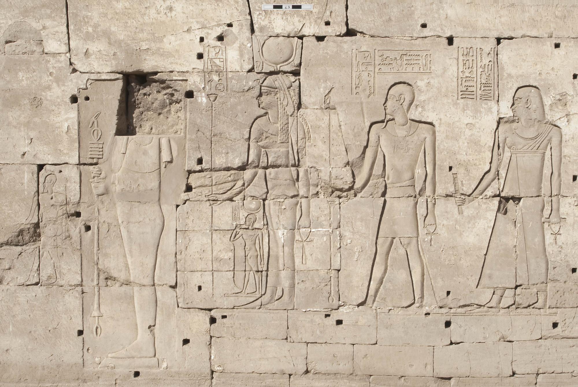 A graffito scene invoking Imhotep at Ptah Temple Karnak