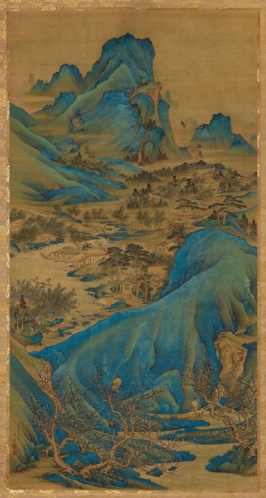 Hanging scroll painting of a mountainous landscape.