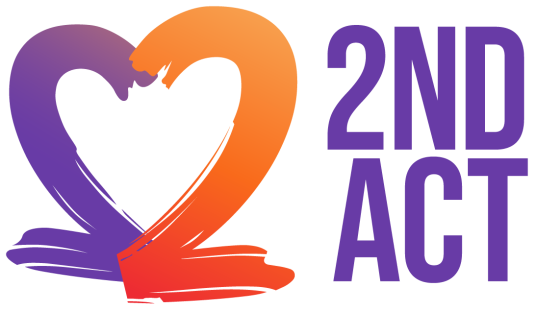 Graphic of a heart shape that is half purple and half orange, next to which are the words “2nd act.”
