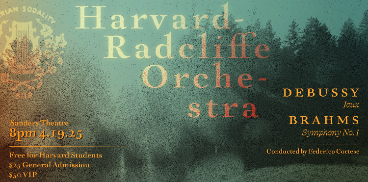 Poster graphic for HRO Season 217, Concert 4 featuring yellow and orange text against an out of focus background of a green forest landscape.