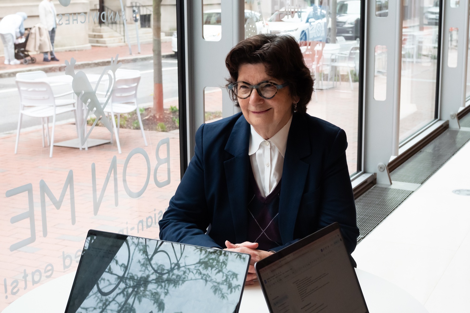 Harvard Square Business Association executive director Denise A. Jillson sits for an interview in the Smith Campus Center. Years before she led the HSBA, Jillson was a leader in efforts to repeal rent control in Cambridge.