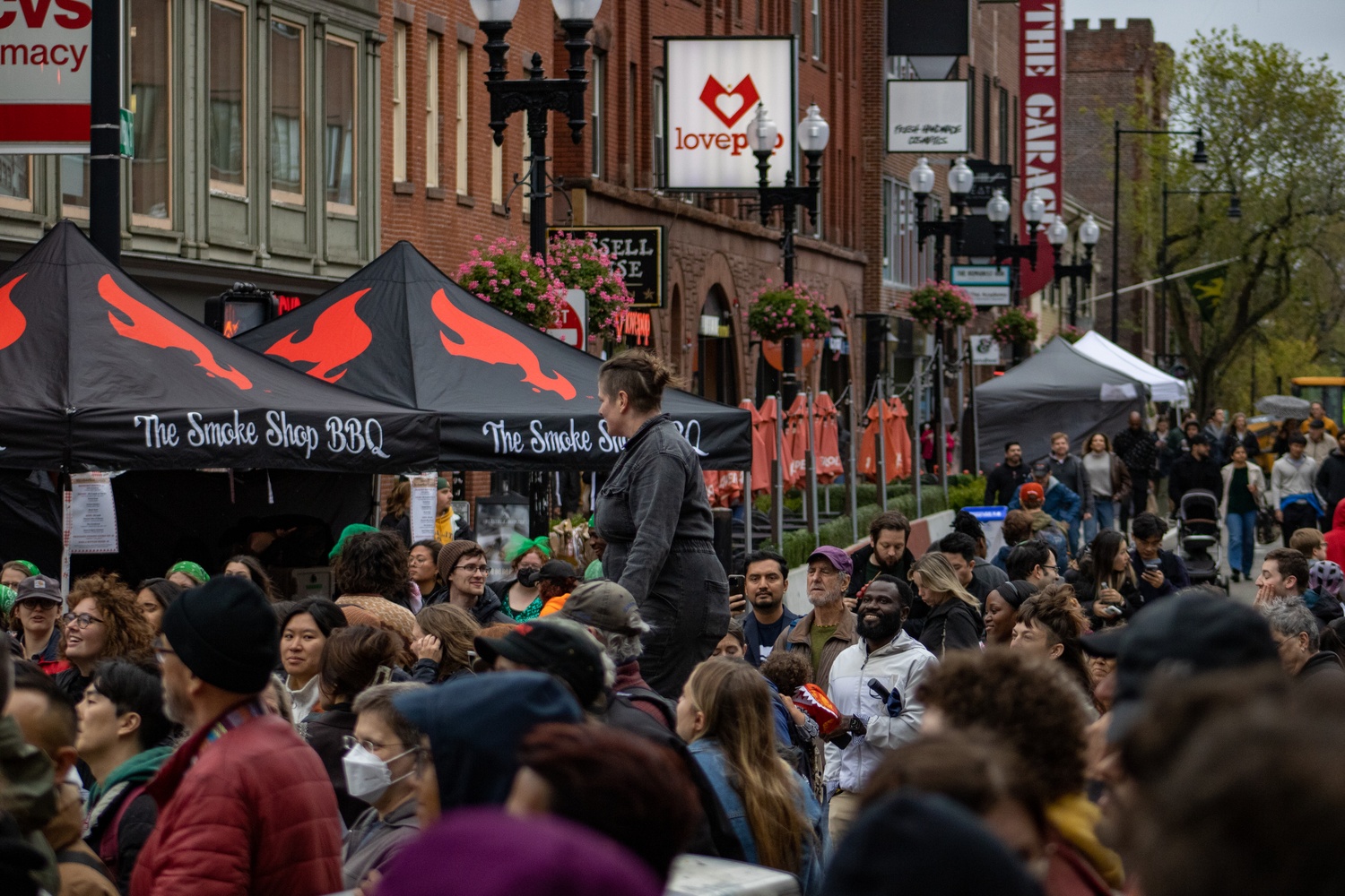 A crowd of thousands fills Harvard Square for its annual Oktoberfest.
