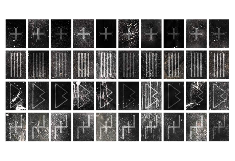 Dakota Mace, "So’II (Stars II)," 2022. Unique arrangement of 40 chemigrams. (Courtesy the artist and Bruce Silverstein Gallery)